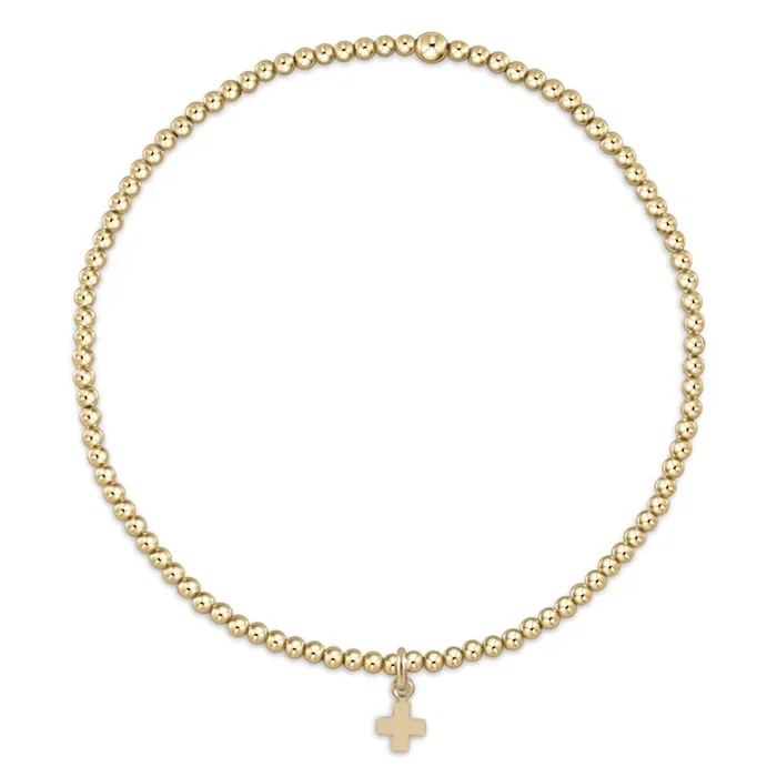 Classic Gold 2mm Bead Bracelet – Signature Cross Small Gold Charm