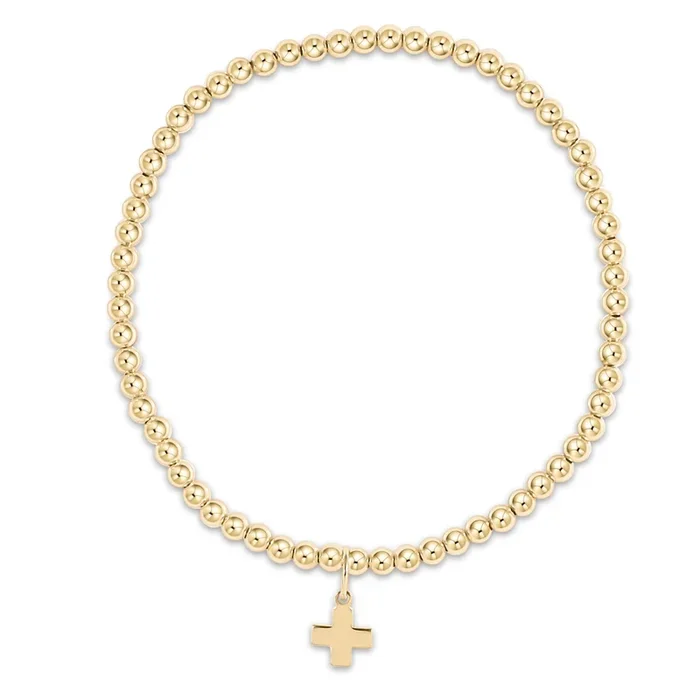 Classic Gold 3mm Bead Bracelet – Signature Cross Gold Charm