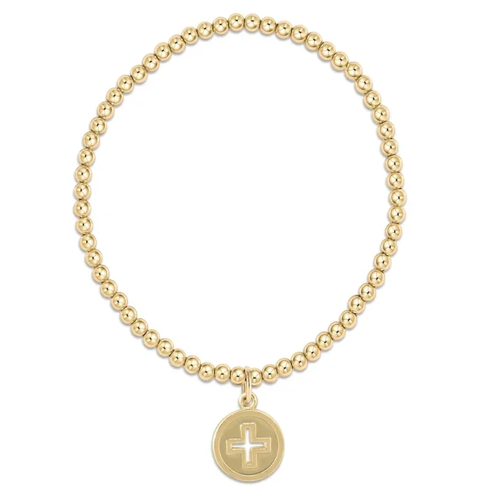 Classic Gold 3mm Bead Bracelet – Signature Cross Gold Disc