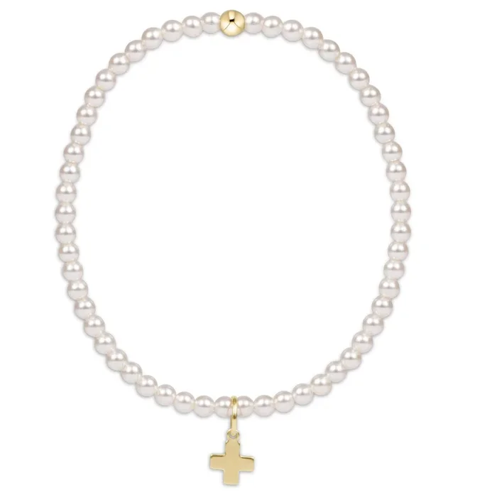 Classic Pearl 3mm Bead Bracelet – Signature Cross Gold Charm