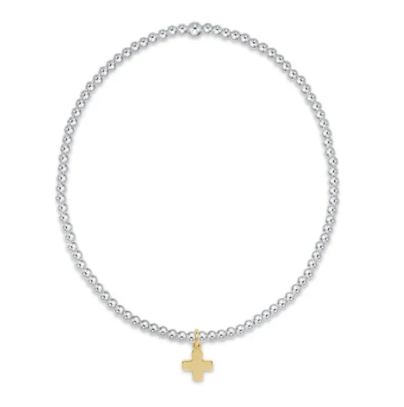Classic Sterling Mixed Metal 2mm Bead Bracelet – Signature Cross Small Gold Charm
