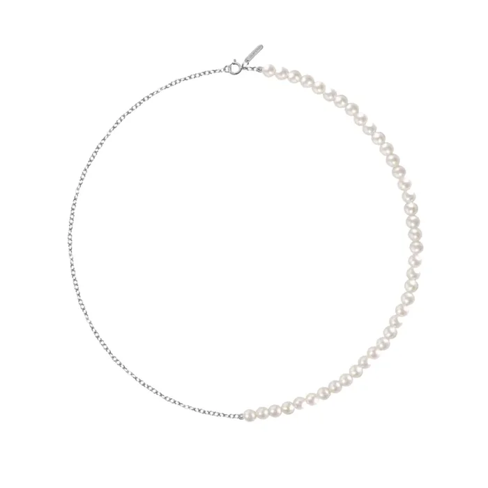 Claverin Rock’N’Pearls Necklace in White Gold and White Pearls PPROP001 | Lepage