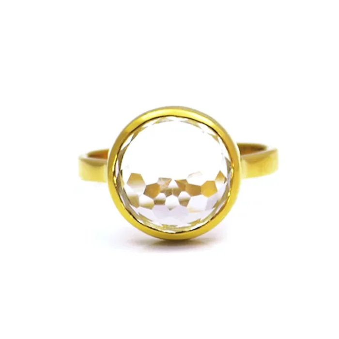 Clear Quartz round bezel set ring – April Birthstone
