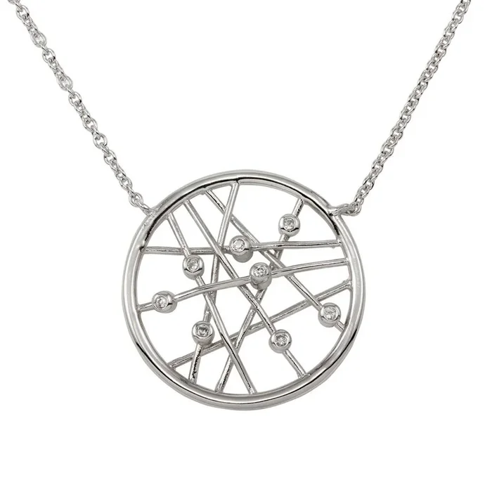 Clearance-Rhodium Plated 925 Sterling Silver Round Pendant Necklace – STP00369