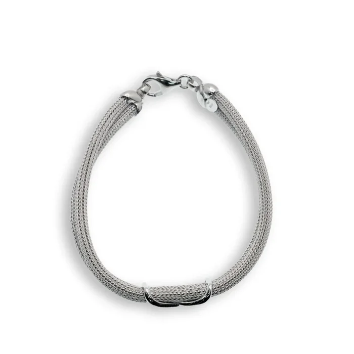 Clearance-Rhodium Plated X Accent Weaved Italian Bracelet – ITB00040RH