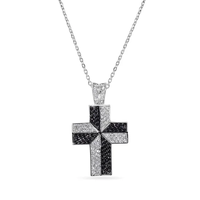 Clearance-Silver 925 Black and Clear CZ Black Rhodium Plated Cross Pendant Necklace – BGP00140