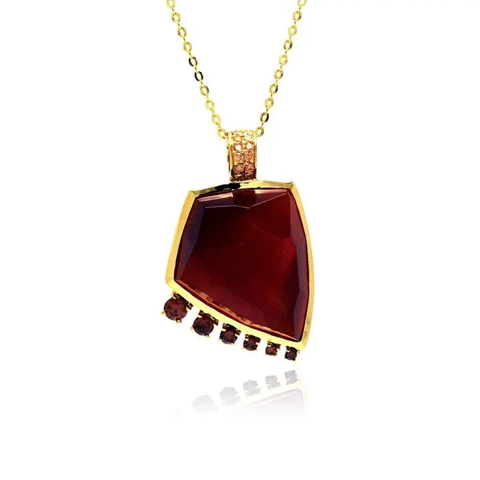 Clearance-Silver 925 Gold Plated Red CZ Necklace – BGP00327