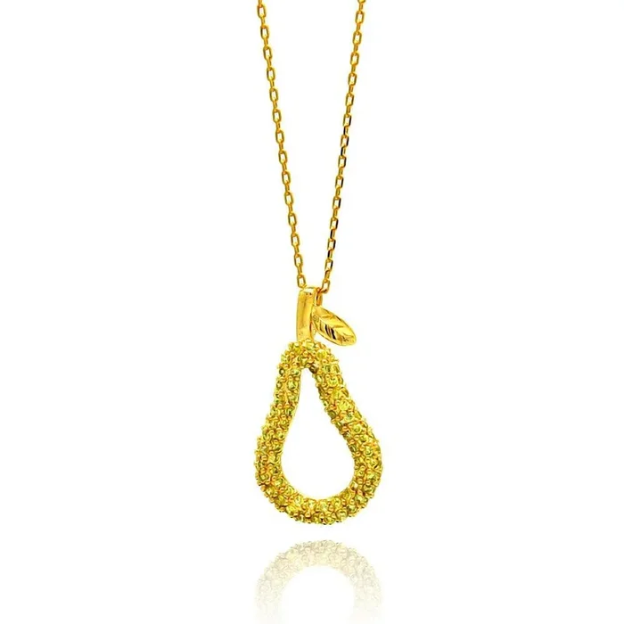 Clearance-Silver 925 Gold Plated Teardrop Pear CZ Necklace – BGP00438