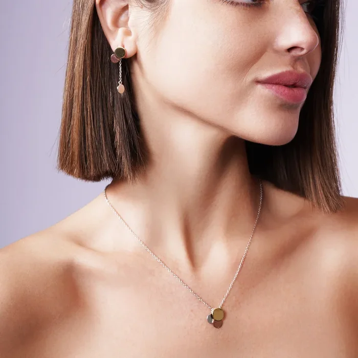 Clearance-Silver 925 Multicolor Rhodium Plated Graduated Disk Wire Dangling Stud Earring and Necklace Set – STS00006