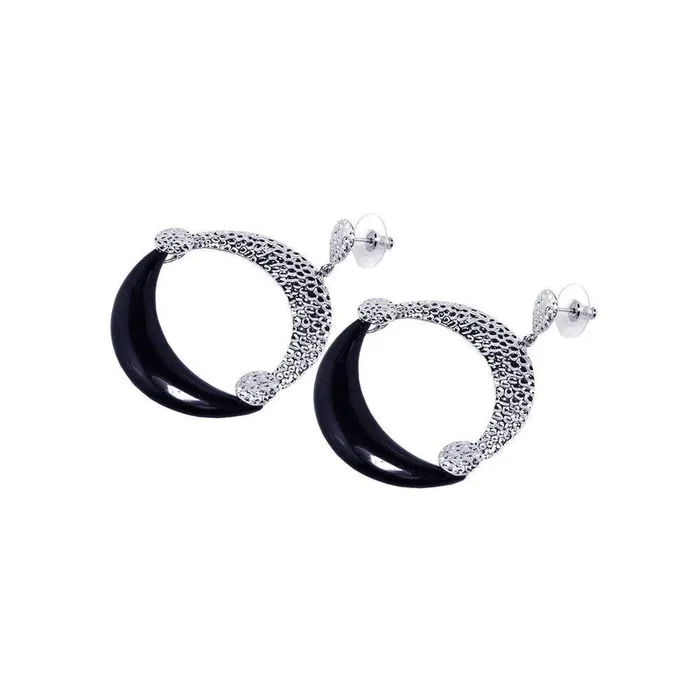 Clearance-Silver 925 Rhodium Plated Black and Clear Crescent CZ Stud Earrings – BGE00038