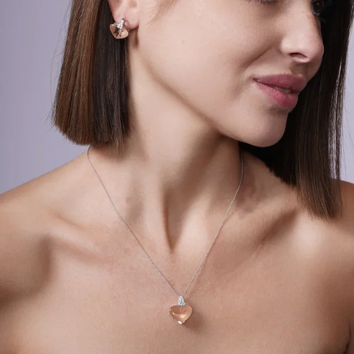 Clearance-Silver 925 Rhodium Plated Heart Champaign CZ Set – STS00270CHP