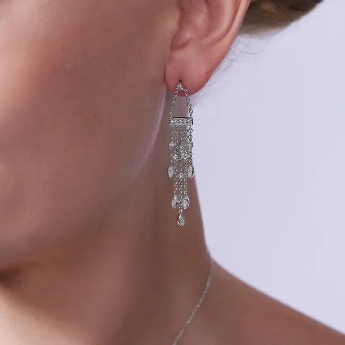 Clearance-Silver 925 Rhodium Plated Marquis CZ Wire Dangling Chandelier Earrings – STE00438