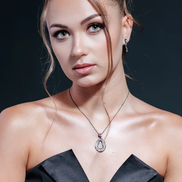 Clearance-Silver 925 Rhodium Plated Open Oval CZ Dangling Stud Earring and Necklace Set – STS00393