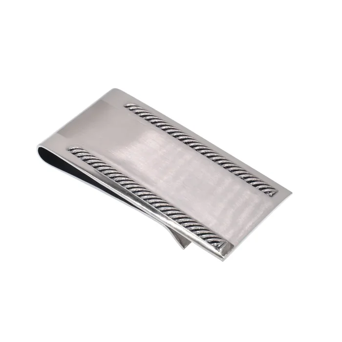 Clip para billetes de acero inoxidable rodiado con borde de cuerda de 22 mm x 49 mm – SSM000025