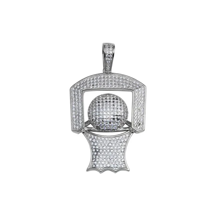 Colgante de aro de baloncesto con circonitas cúbicas en plata de ley 925 rodiada – SLP00214RH