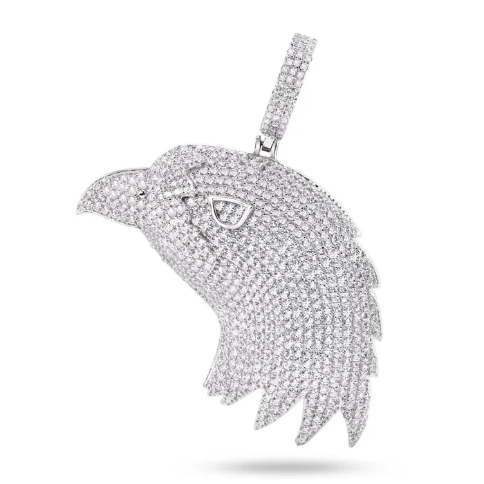 Colgante de cabeza de águila con circonitas transparentes en plata de ley 925 rodiada – SLP00401