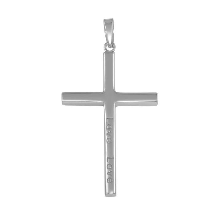 Colgante de cruz de plata de ley 925 pulida con grabado “Amor” – SOP00028