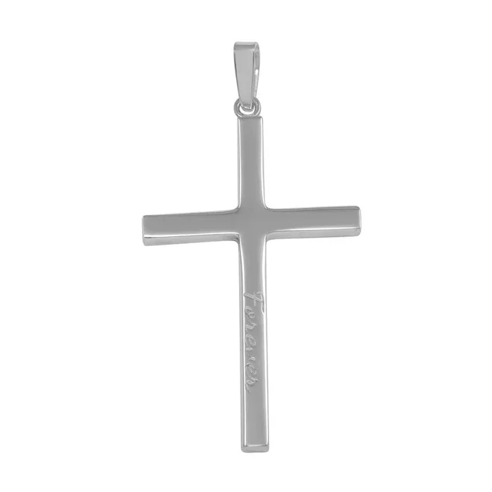 Colgante de cruz de plata de ley 925 pulida con grabado “Forever” – SOP00027
