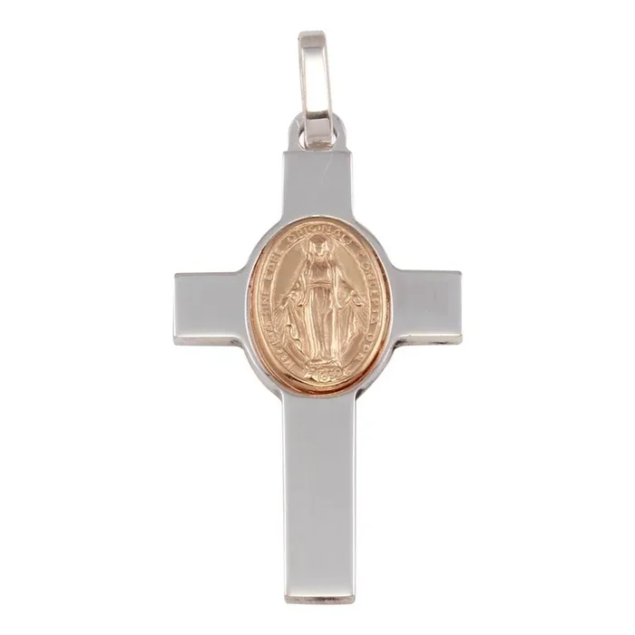 Colgante de cruz de plata de ley 925 rodiada con medallón bañado en oro rosa – ARP00037RGP