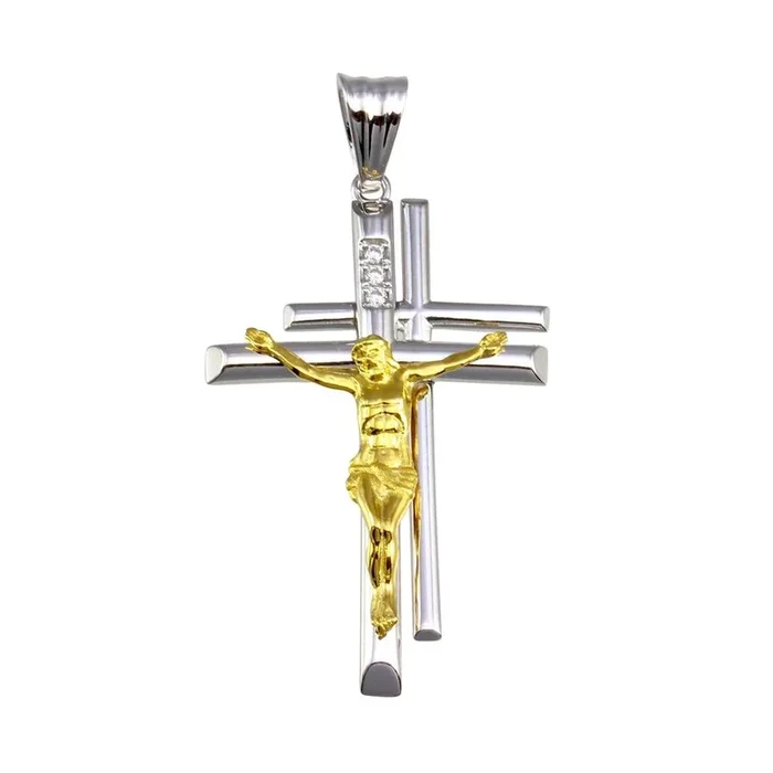 Colgante de cruz doble bicolor bañado en plata de ley 925 – GMP00035RG