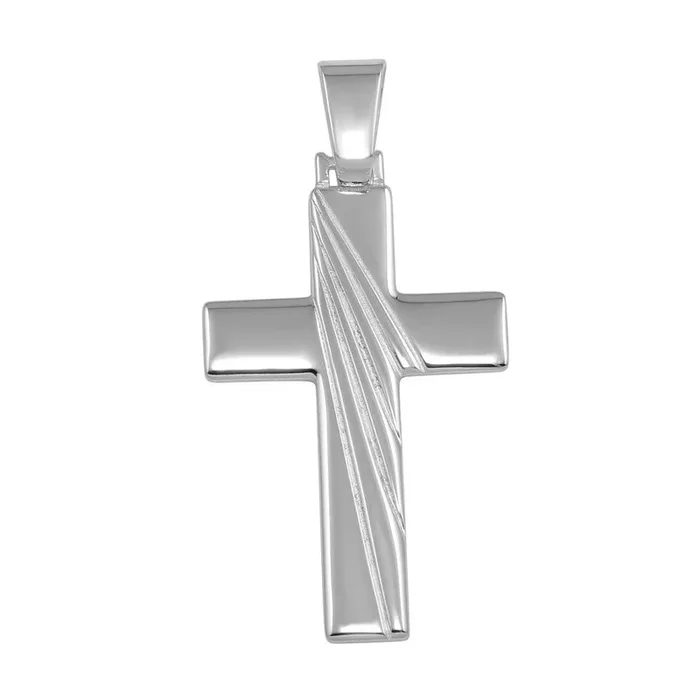 Colgante de cruz grabada en plata de ley 925 pulida – SOP00039