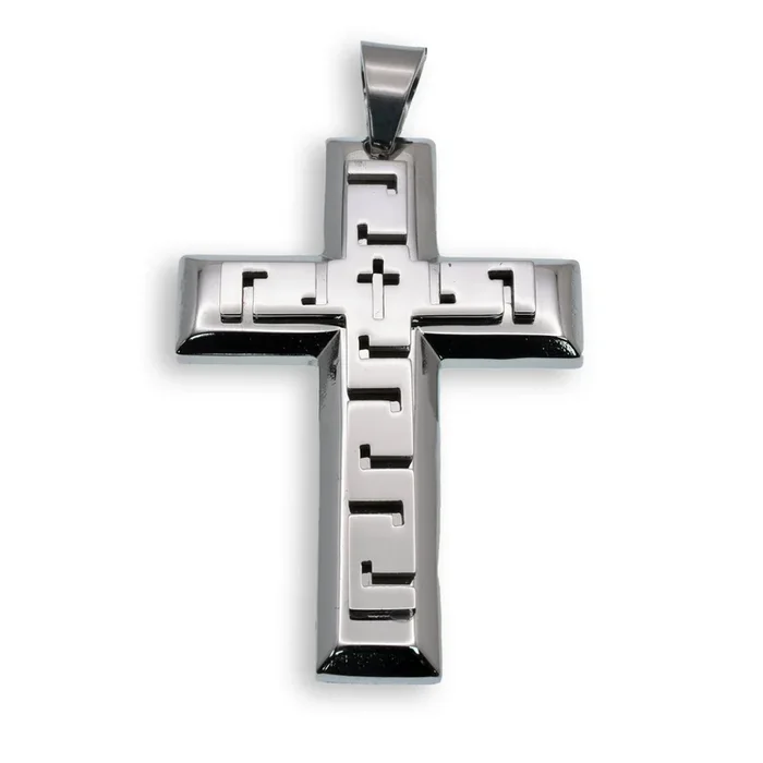 Colgante de cruz griega de acero inoxidable rodiado – SSP00156
