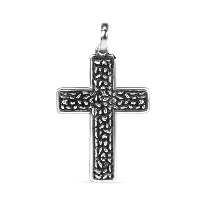 Colgante de cruz texturizada de plata de ley 925 oxidada – OXP00032