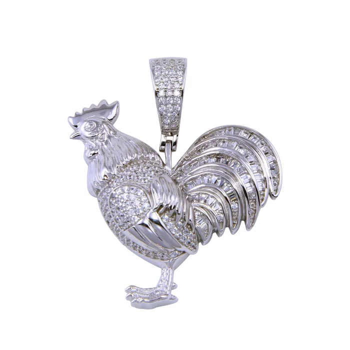 Colgante de gallo con circonitas cúbicas en plata de ley 925 rodiada – SLP00293