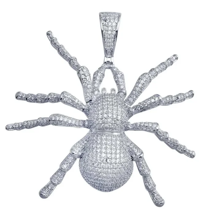 Colgante de hip hop con araña y circonita cúbica en plata de ley 925 bañada en rodio – SLP00082.
