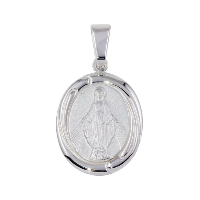 Colgante de medallón de María en plata de ley 925 con acabado mate y pulido – SOP00094