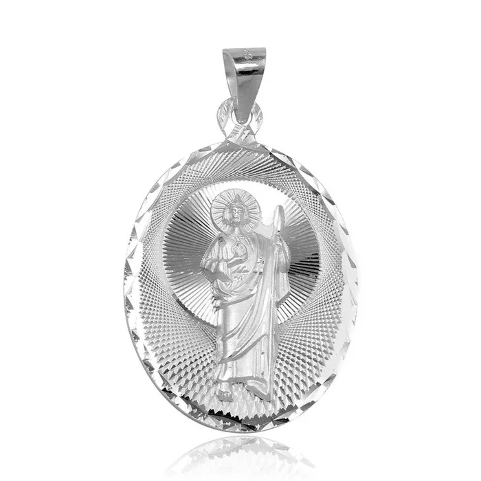 Colgante de medallón ovalado de San Judas Tadeo DC en plata de ley 925 pulida – JCA097-5