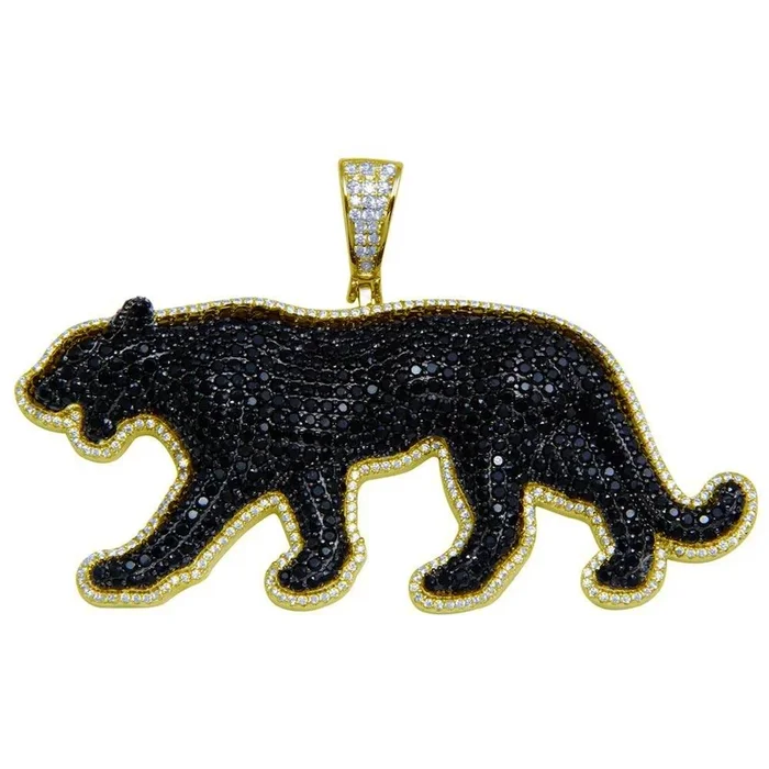 Colgante de pantera negra hip hop con circonitas cúbicas en plata de ley 925 bañado en oro – SLP00273GP