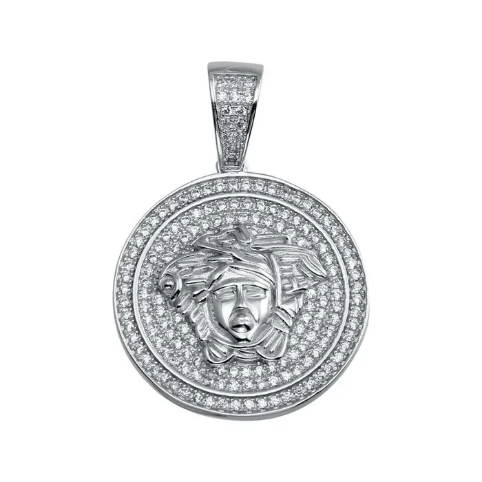 Colgante hip hop con cabeza de Medusa y circonita cúbica en plata de ley 925 rodiada – SLP00029