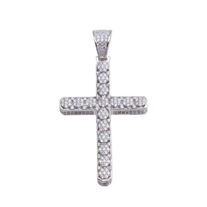 Colgante hip hop con cruz de circonitas cúbicas en plata de ley 925 rodiada – SLP00184
