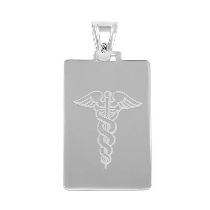 Colgante rectangular de plata de ley 925 pulida con símbolo médico grabado – CARP00039