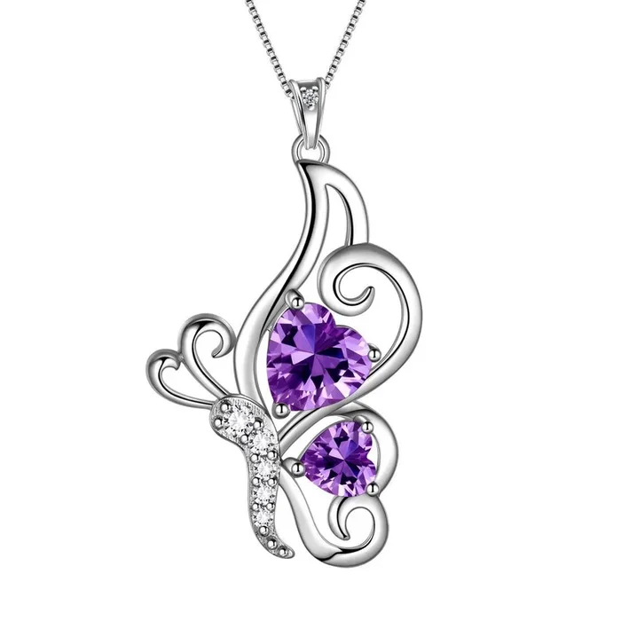 Collana con ametista di febbraio, pietra portafortuna a forma di farfalla, gioielli da donna, regalo di compleanno, argento sterling