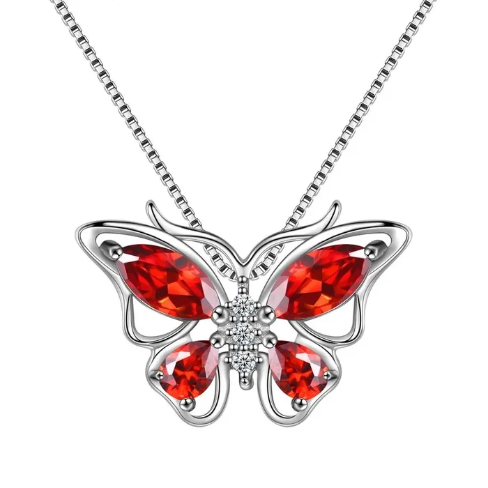 Collana con ciondolo a farfalla Pietra portafortuna di gennaio Granato Donna Ragazza Gioielli Regalo di compleanno