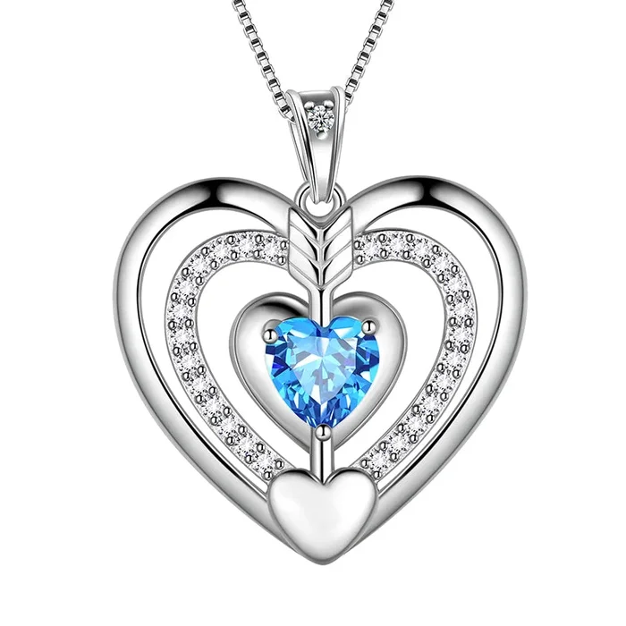 Collana da donna con cuore blu, pendente con pietra portafortuna di marzo, acquamarina, gioielli per ragazze, regali di compleanno, argento sterling 925