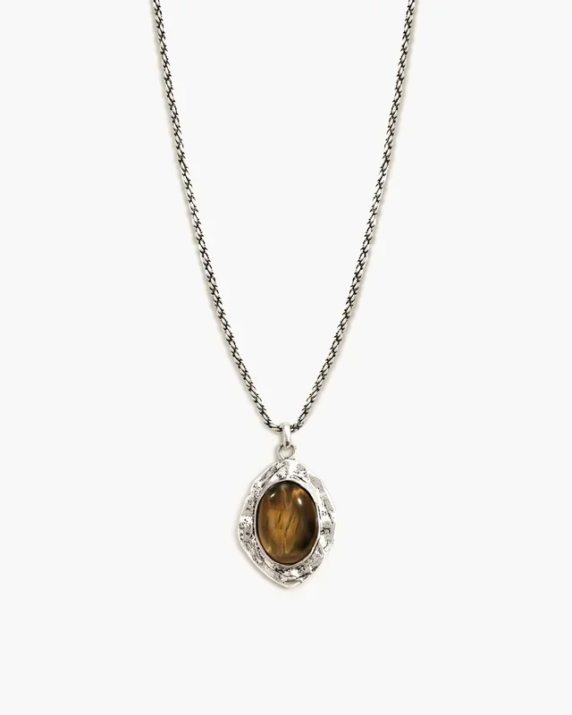 Collana lunga Savannah in Occhio di Tigre Argento