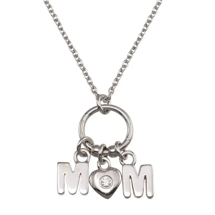 Collar con colgante de corazón de mamá en plata de ley 925 rodiada y circonita cúbica – SOP00161