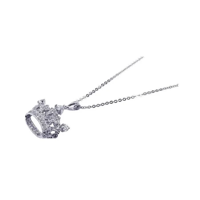 Collar con colgante de corona chapada en rodio con circonita transparente de plata 925 – BGP00058