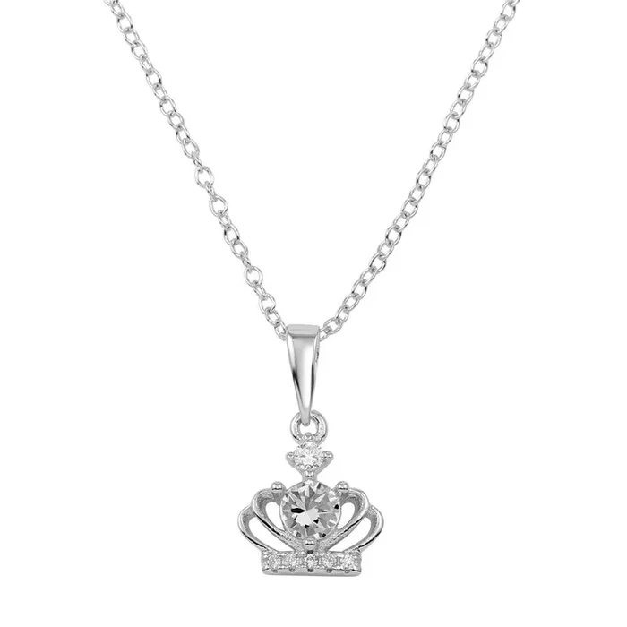 Collar con colgante de corona de circonitas cúbicas en plata de ley 925 rodiada – BGP01283CZ