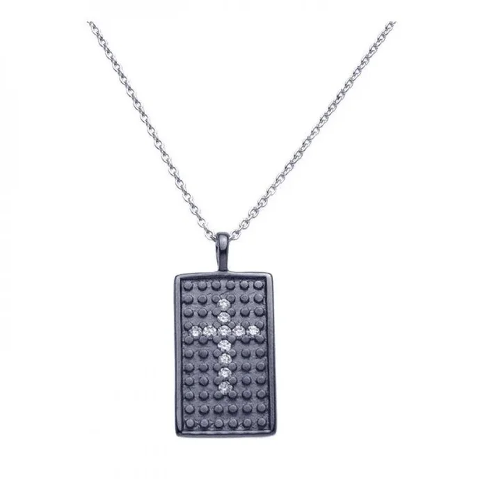Collar con colgante de cruz de circonitas transparentes en plata 925 con baño de rodio negro – STP00965