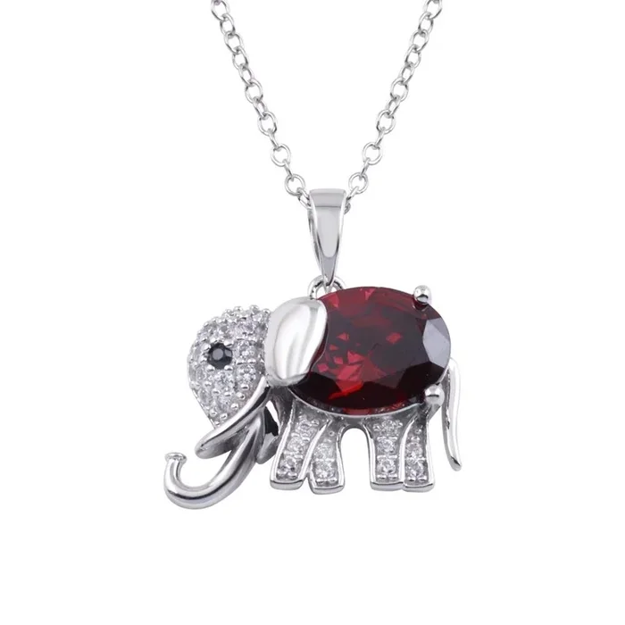 Collar con colgante de elefante de circonita roja en plata de ley 925 rodiada – BGP01313RED