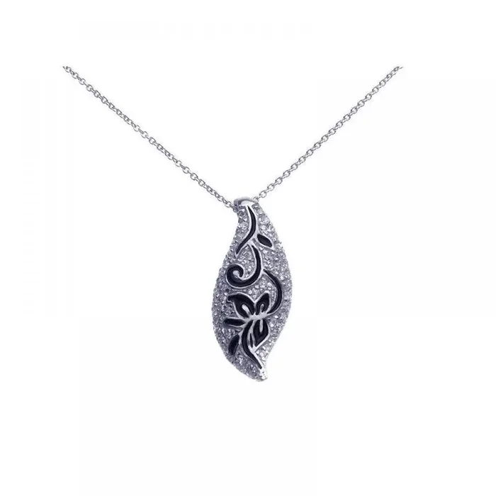 Collar con colgante de flor de circonita cúbica transparente y baño de rodio en plata 925 (Liquidación) – STP00799