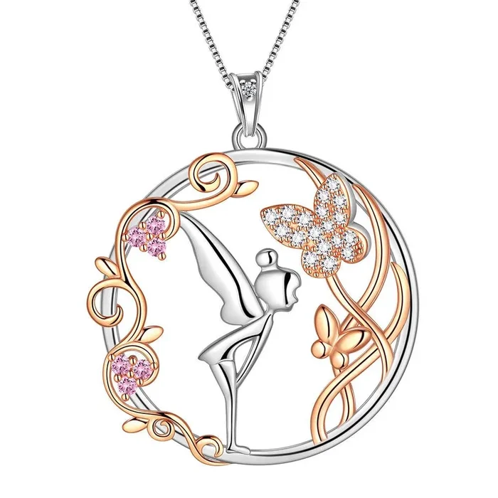 Collar con colgante de hada y mariposa, joyería para mujeres y niñas, regalos de plata de ley 925
