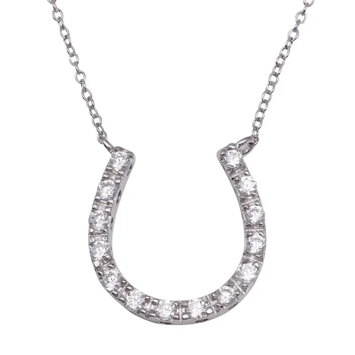 Collar con colgante de herradura chapado en rodio con circonita transparente de plata 925 – STP00045