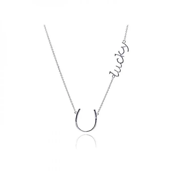 Collar con colgante de herradura de la suerte con circonita cúbica transparente chapada en rodio de plata 925 – STP01129