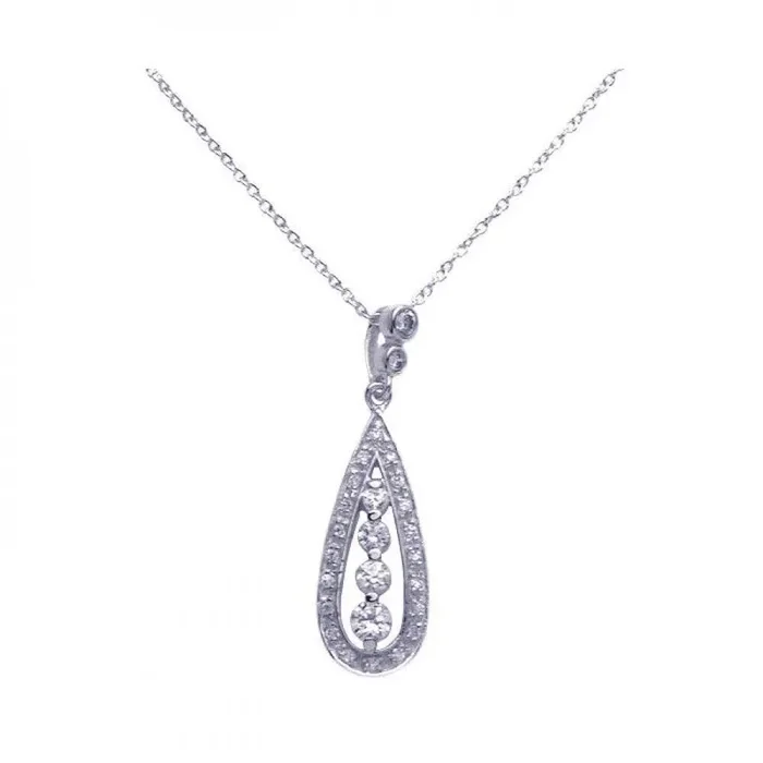 Collar con colgante de lágrima de circonita transparente chapado en rodio de plata 925 – STP00942