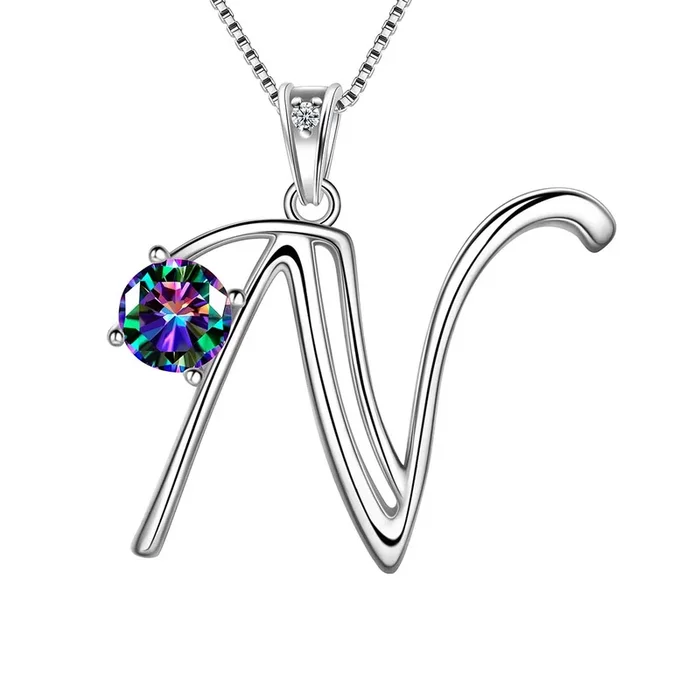 Collar con colgante de letra N inicial para mujer, joyería con nombre para niña, regalo de plata de ley 925